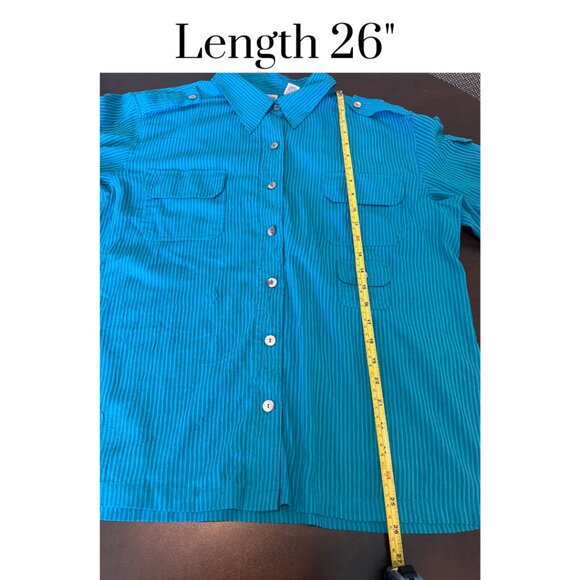 EUC Chico's Teal striped button down shirt ladies front pockets roll up sleeves - Picture 5 of 9